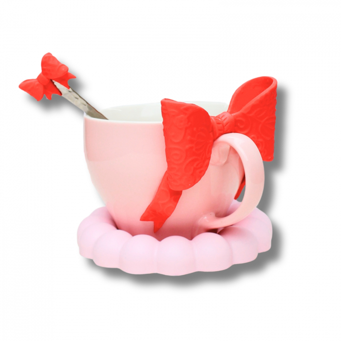 Cana Pink Life cu fundiță roșie și accesorii asociate [5]