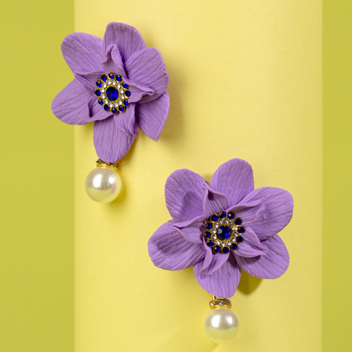 Cercei Amethyst Bloom mov cu perlă jucăușă [2]
