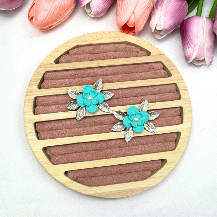 Cercei Azura albastri cu design floral [2]