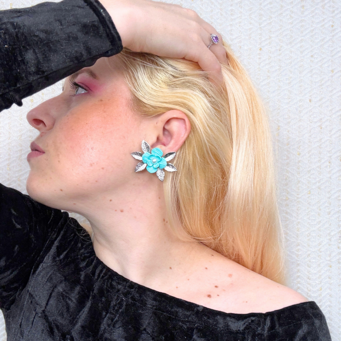 Cercei Azura albastri cu design floral [5]