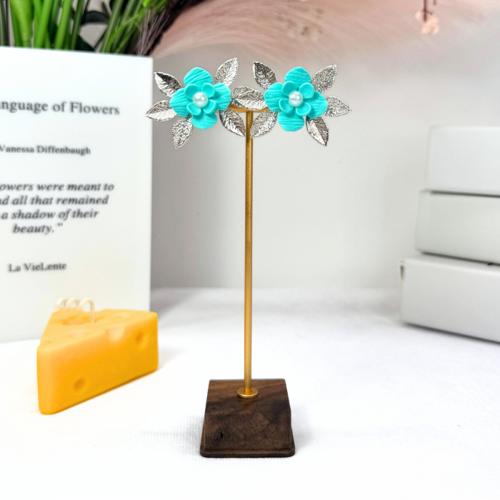 Cercei Azura albastri cu design floral [3]