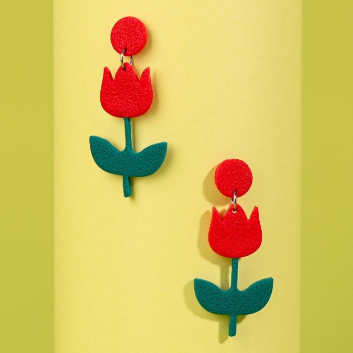 Cercei Blooming Rose rosii in forma de floare [2]