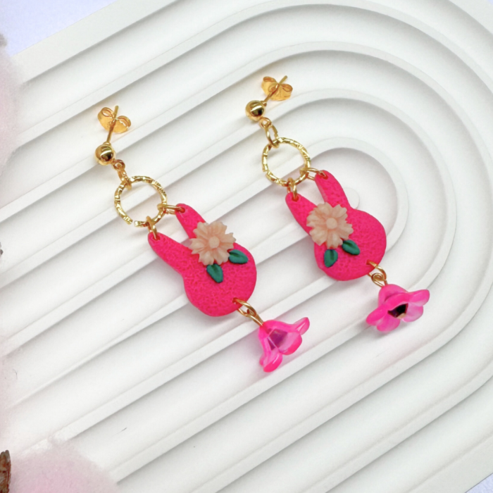 Cercei Bunny Dangle Roz tematic pentru Paște [2]