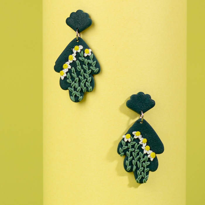 Cercei verzi cu mușețel, model lung [2]