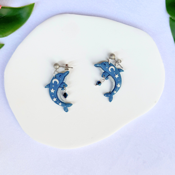 Cercei Delfin Albastru cu design magic [3]