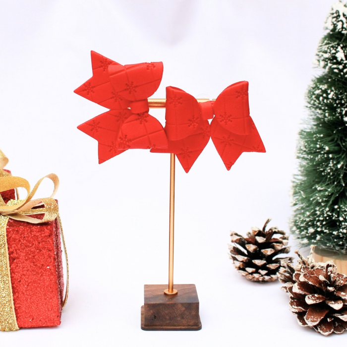 Cercei Christmas Bow roșii cu fundițe [4]