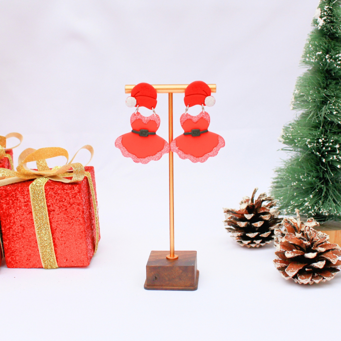 Cercei Christmas Dress roșii cu sclipici [4]