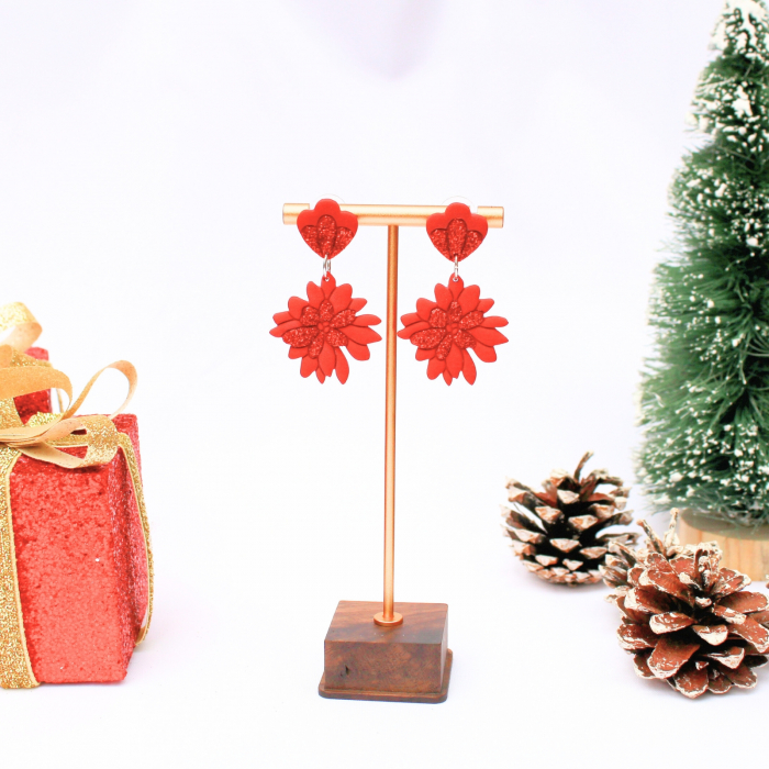 Cercei Christmas Halo visiniu cu sclipici [4]
