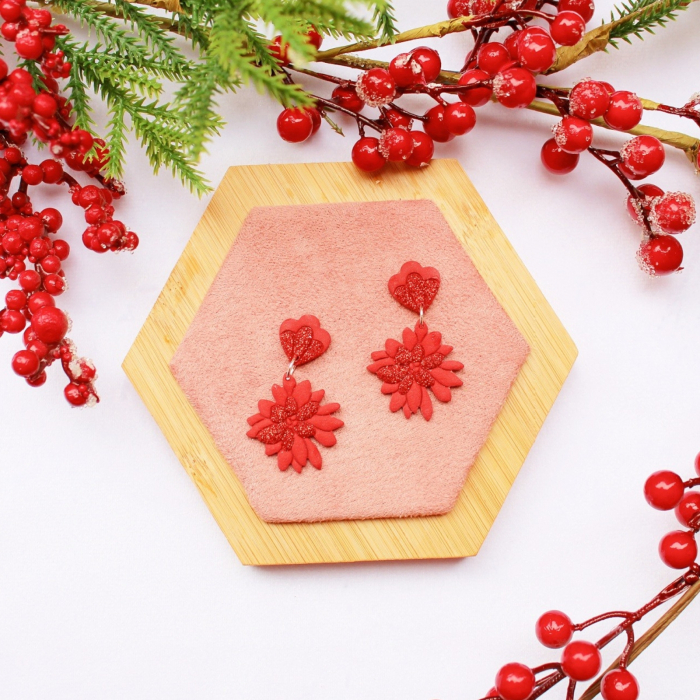 Cercei Christmas Halo visiniu cu sclipici [2]