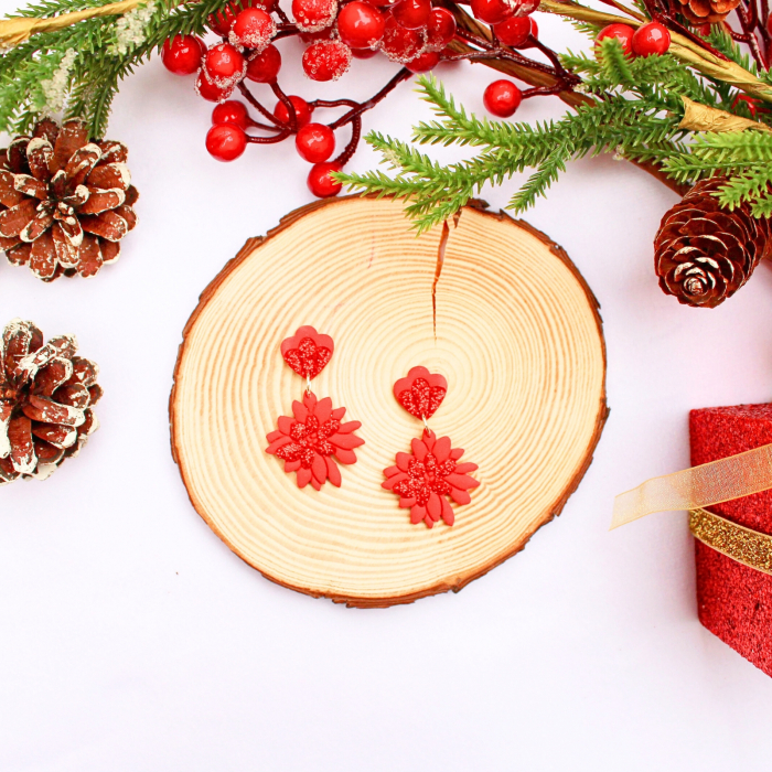 Cercei Christmas Halo visiniu cu sclipici [3]