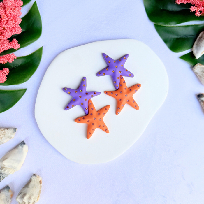 Cercei Colorful Starfish cu steluțe mov și portocalii [2]