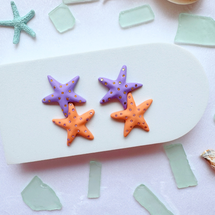 Cercei Colorful Starfish cu steluțe mov și portocalii [2]