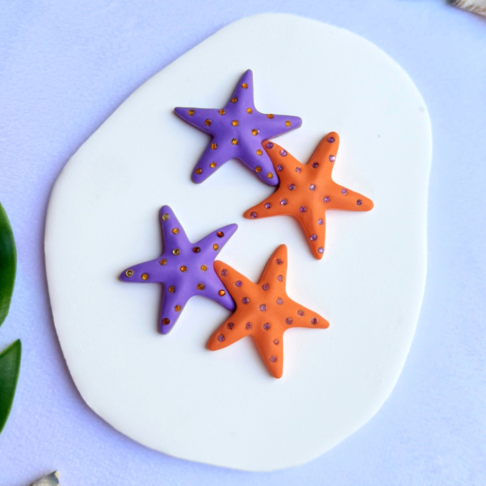 Cercei Colorful Starfish cu steluțe mov și portocalii [3]