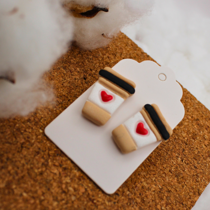 Cercei Coffee Cup crem cu design creativ [3]