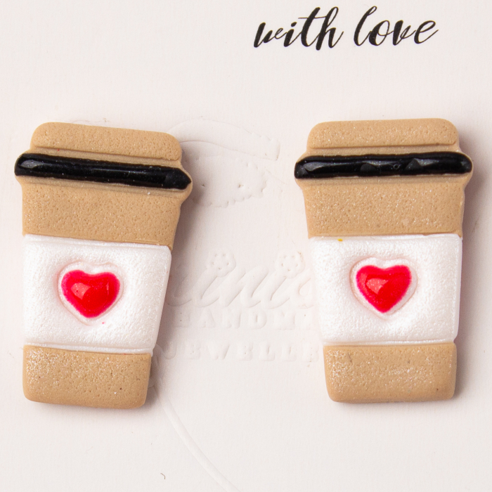 Cercei Coffee Cup crem cu design creativ [2]