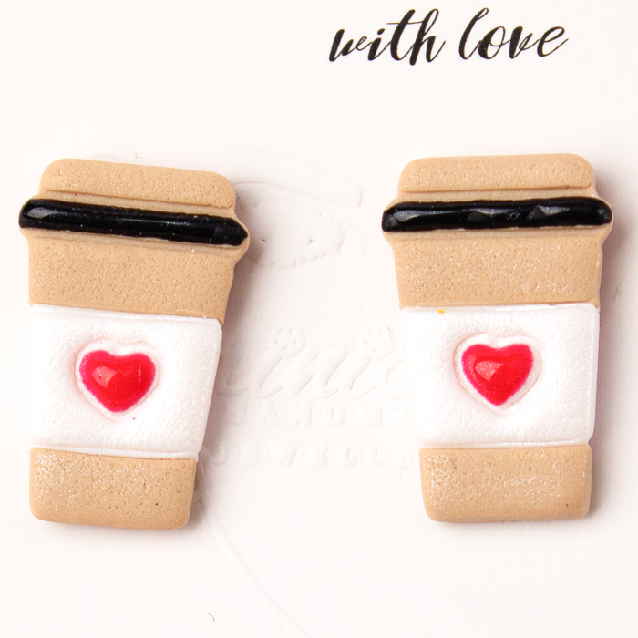 Cercei Coffee Cup crem cu design creativ [2]