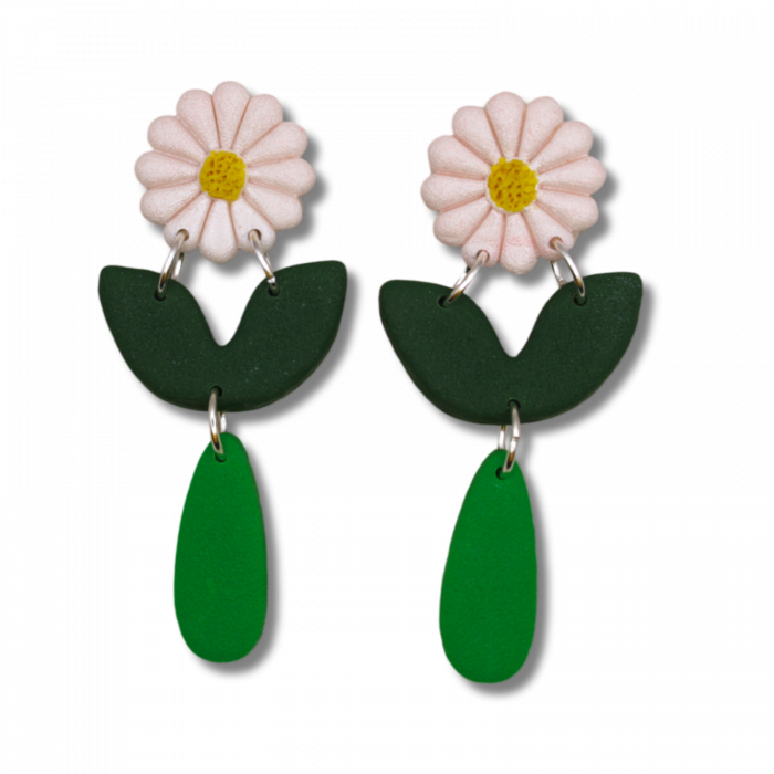 Cercei Dancing Daisy albi cu design floral [3]
