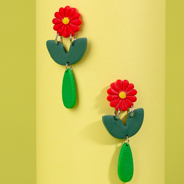 Cercei Rosii cu Model Floral [2]