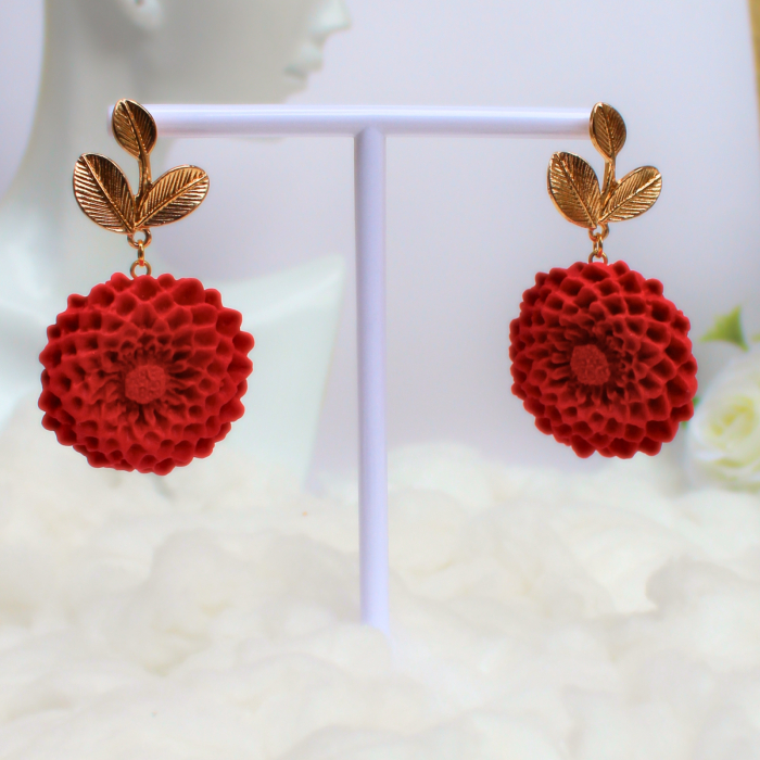 Cercei Dhalia roșii cu design floral [3]
