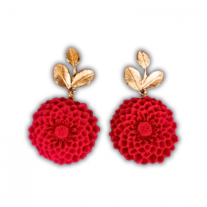Cercei Dhalia roșii cu design floral [4]