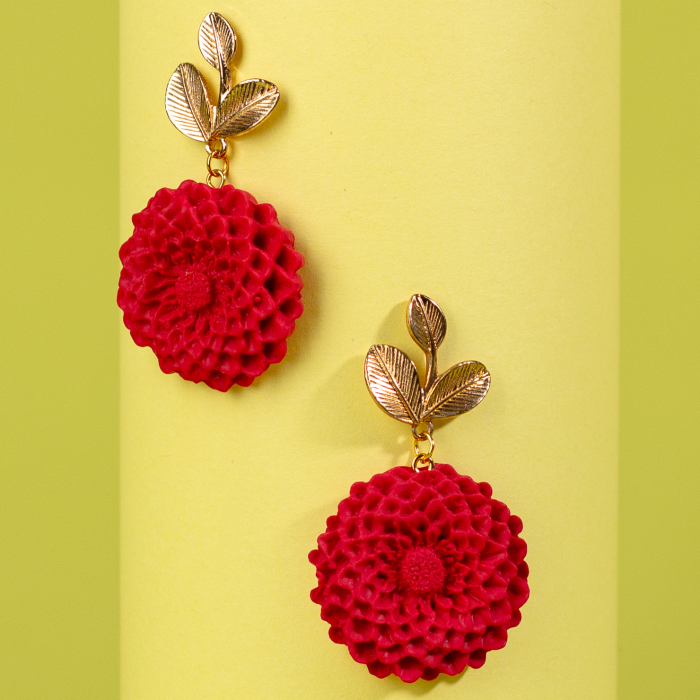 Cercei Dhalia roșii cu design floral [2]