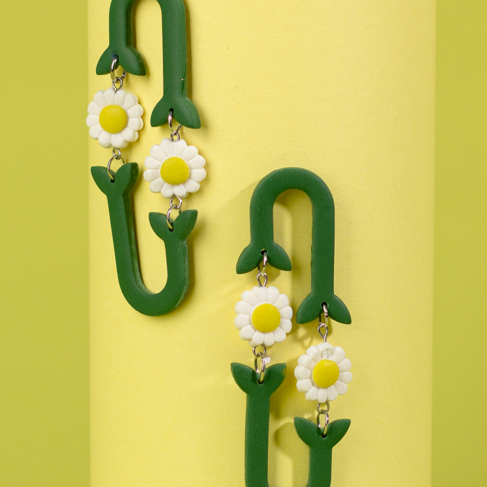Cercei verde cu forma de margarete [2]