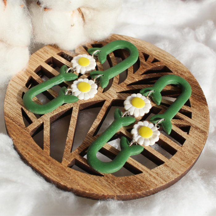 Cercei - Doua margarete - Verde