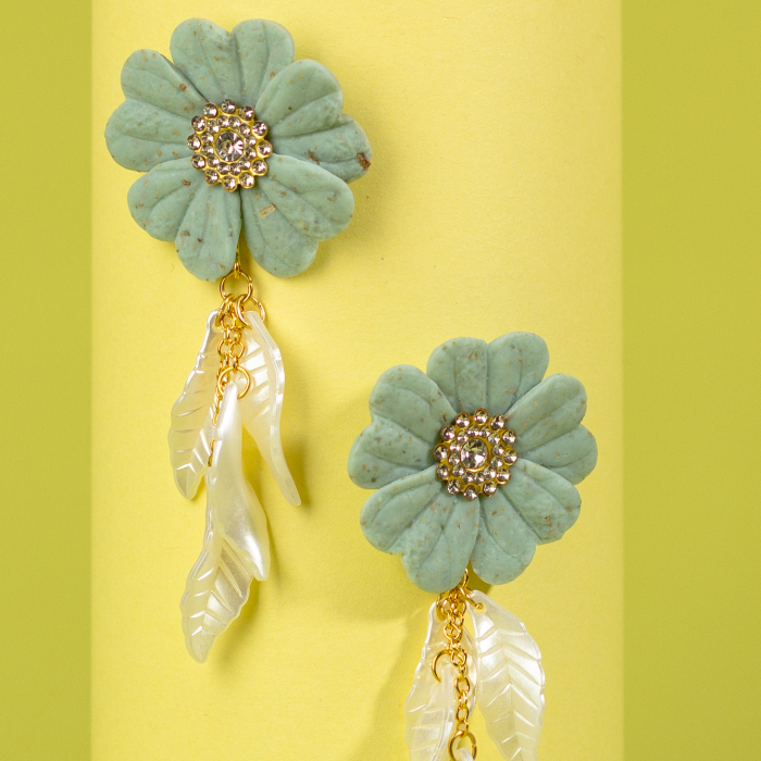 Cercei Elara verzi cu frunze aurii [2]