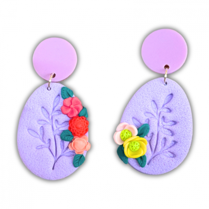 Cercei Floral Egg mov cu design asimetric [4]