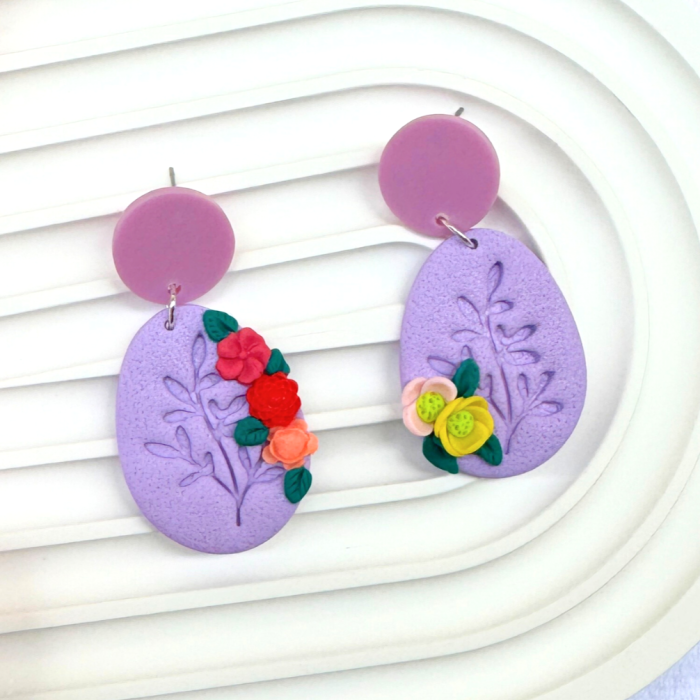 Cercei Floral Egg mov cu design asimetric [2]
