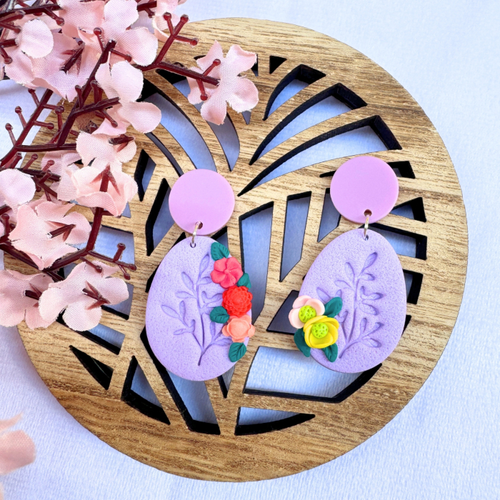 Cercei Floral Egg mov cu design asimetric [2]