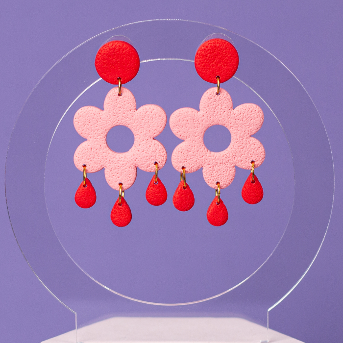 Cercei Flower Drops cu design floral roz [3]