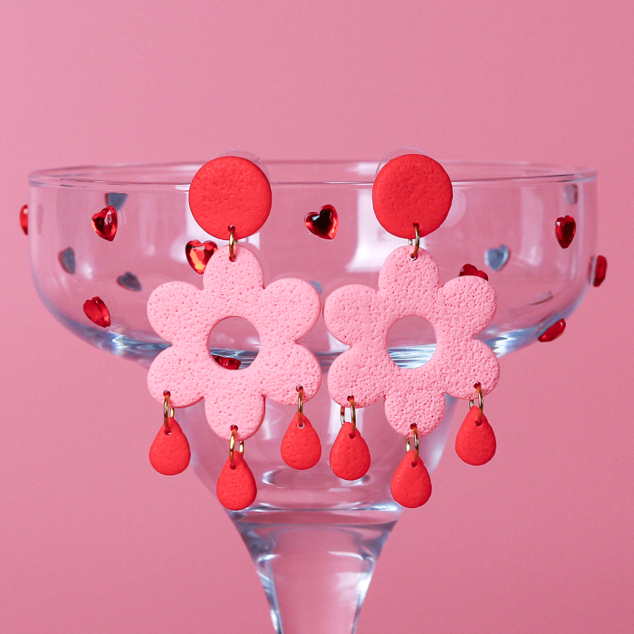 Cercei Flower Drops cu design floral roz [2]