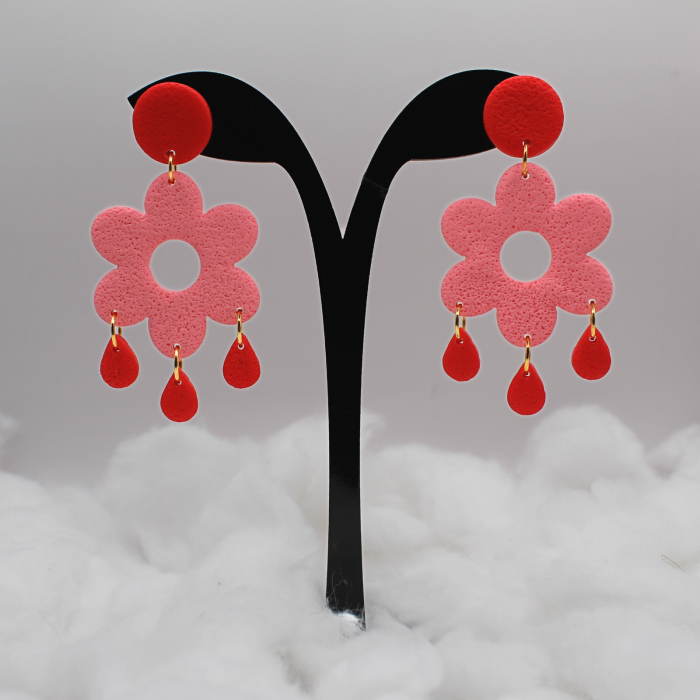 Cercei Flower Drops cu design floral roz [3]