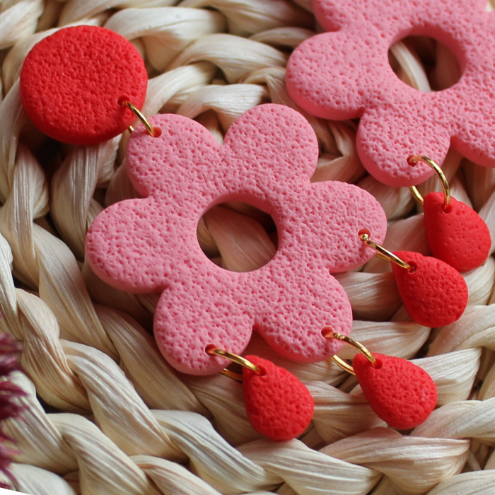Cercei Flower Drops cu design floral roz [2]