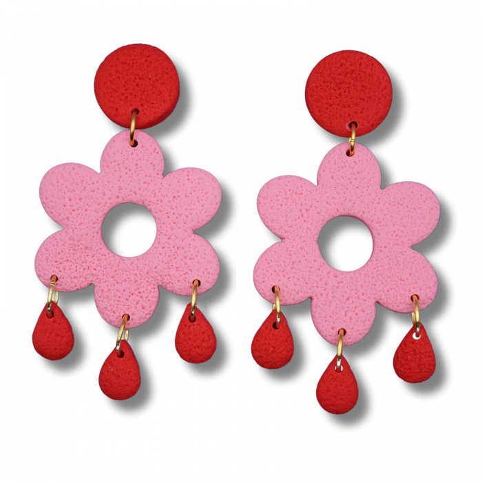 Cercei Flower Drops cu design floral roz [4]