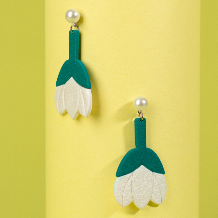 Cercei ghiocei albi cu perlă elegantă [2]