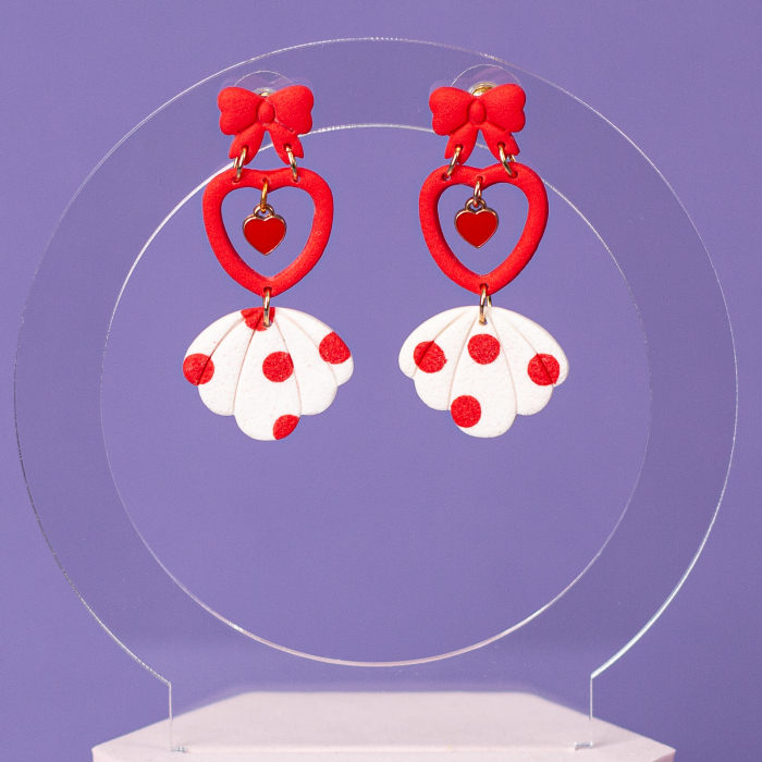 Cercei Girly Love Bliss roșii lungi cu buline [2]