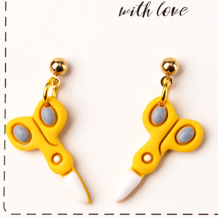 Cercei cu foarfecă galbeni din colecția Back to School [2]