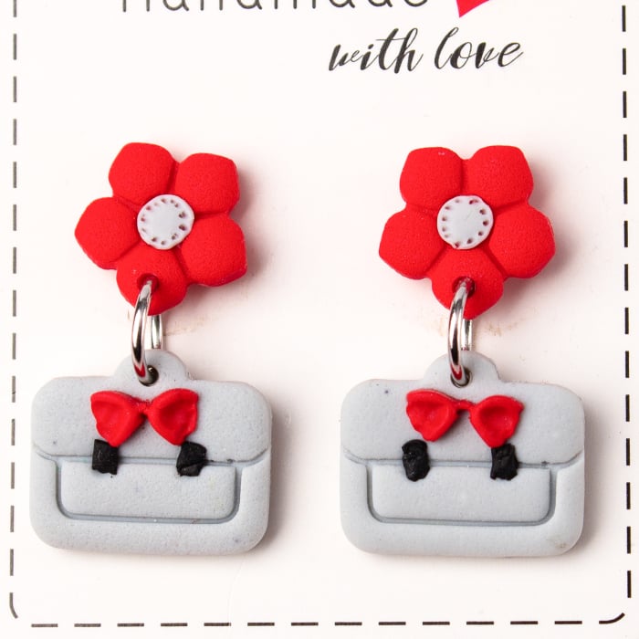 Cercei Happy Bag roșii și gri moderni [2]