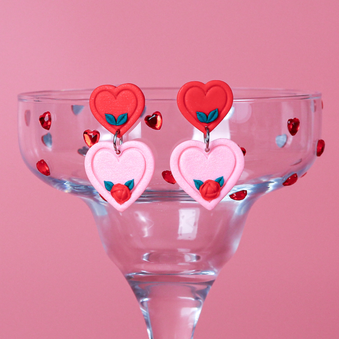 Cercei Inimi Roz cu Bujor [2]