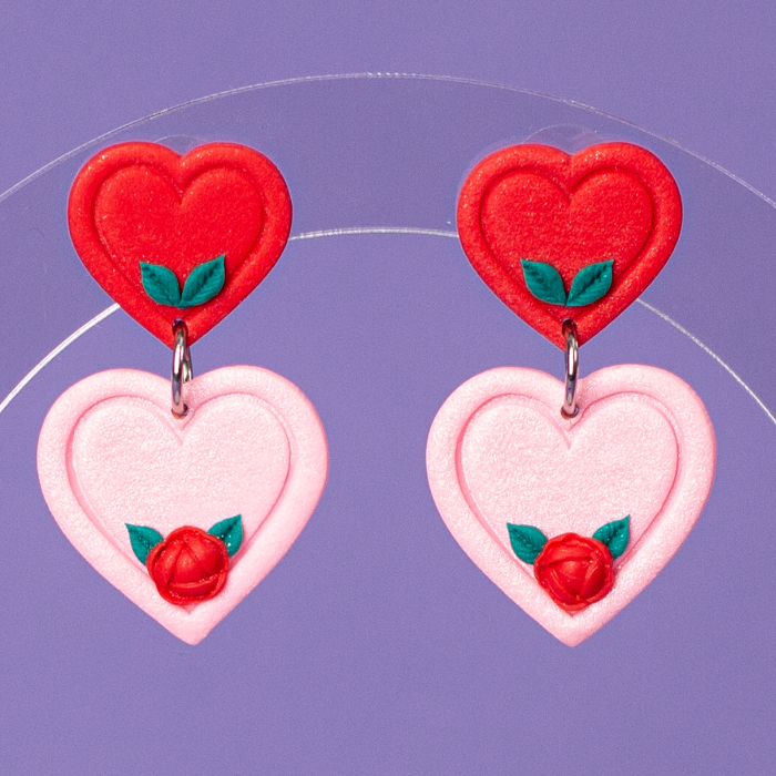 Cercei Inimi Roz cu Bujor [3]