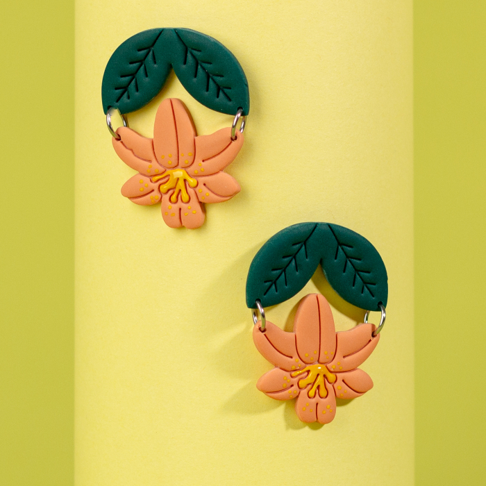 Cercei Lily & Lace portocalii cu design floral [2]