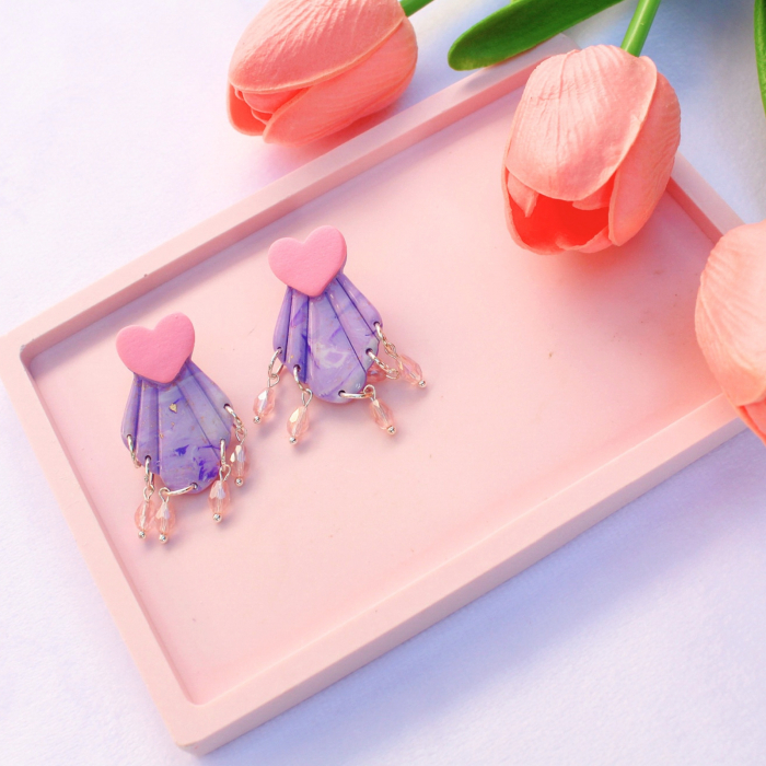 Cercei Little Pink cu design marmurat [4]