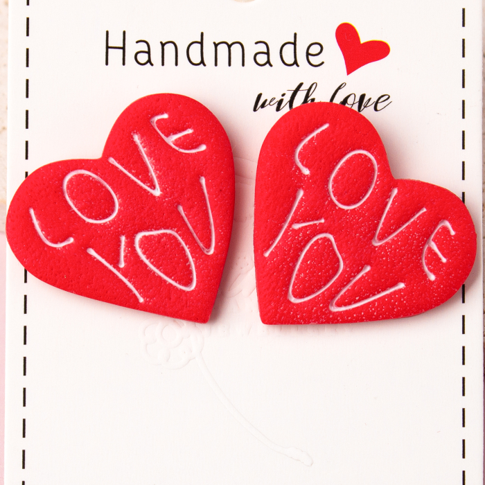 Cercei roșii inimă cu mesaj Love You [2]