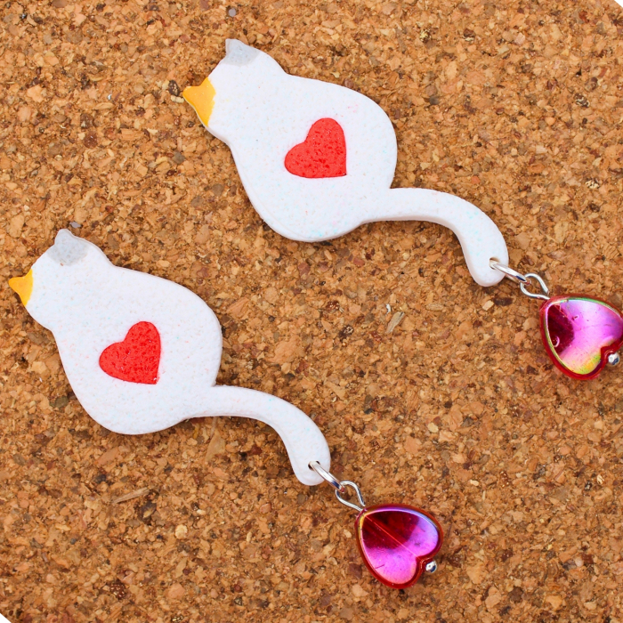 Cercei Love Kitty albi cu design romantic [2]