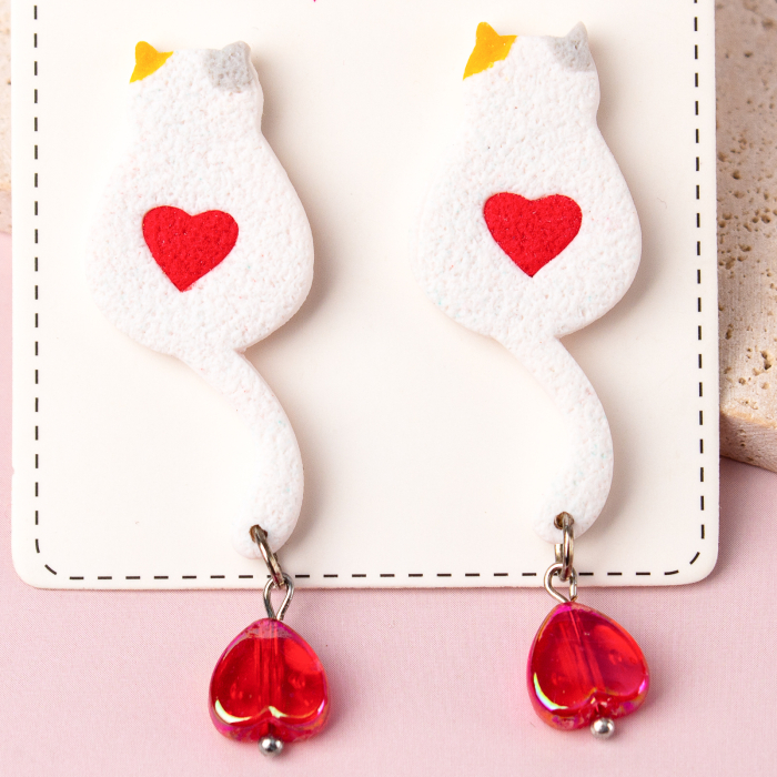 Cercei Love Kitty albi cu design romantic [2]