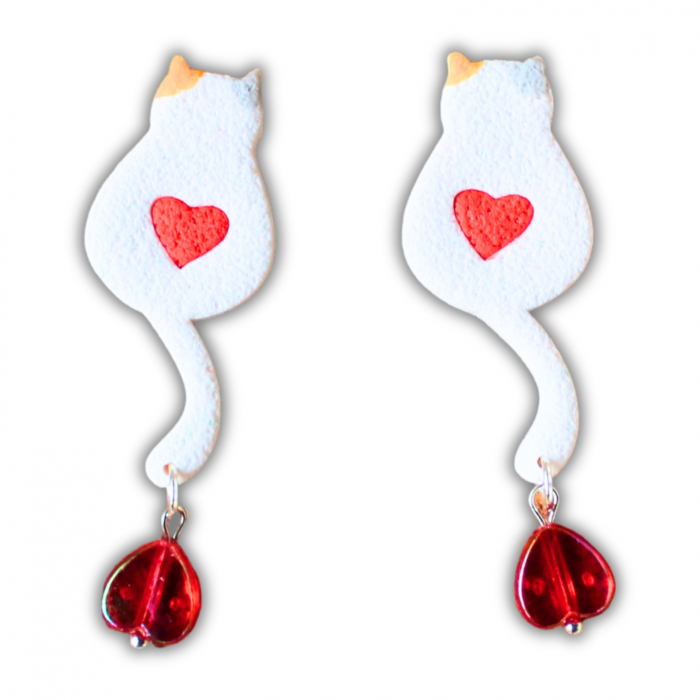 Cercei Love Kitty albi cu design romantic [4]