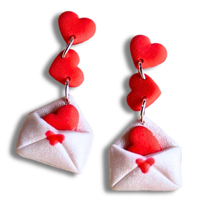 Cercei Love Notes albi cu inimioare [4]