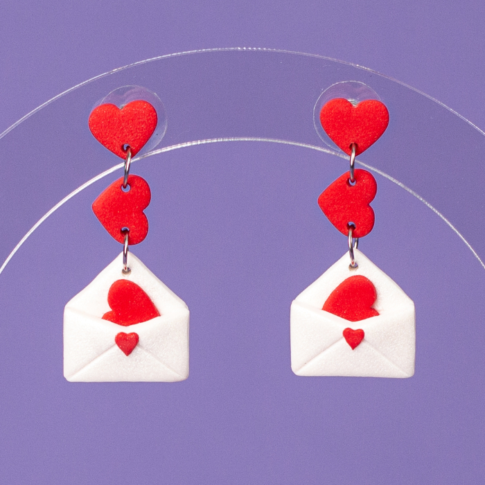 Cercei Love Notes albi cu inimioare [3]